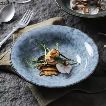 Kiln Changes Кружевная тарелка Керамическая глубокая тарелка Суповая тарелка Салатные тарелки Сервировочные тарелки Тарелки для готовки Креативная посуда для ресторана
