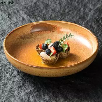 Kiln Changes Retro Ceramic Deep Plate Restaurant Thick Soup Plate Salad Plate Pasta Plates Fish Plates Creative Tableware