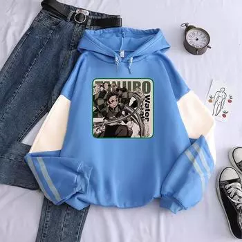 Kimetsu No Yaiba Japanese Anime Demon Slayer Hoodies Casual Pullovers Harajuku Kamado Tanjirou Cool Printed Oversized Sweatshirt XS чёрный