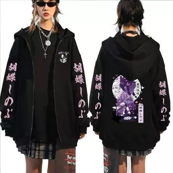 Kimetsu No Yaiba Kanroji Mitsuri аниме толстовки с капюшоном Kamado Nezuko толстовка на молнии Demon Slayer Kochou Shinobu куртки на молнии пальто S