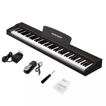 KIMFBAY электронное пианино 88 клавиш настольное деревянное электронное пианино 88 клавиш портативное пианино для начинающих детей с педалью MIDI совместимое черное