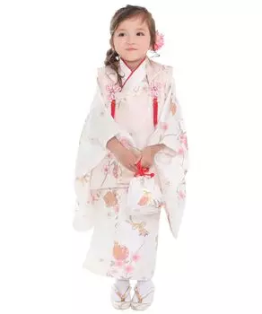 Кимоно для девочки 3 лет, полный комплект, аксессуары, 753, тусклый цвет C Mari [KYOETSU] Shichi-Go-San (12. Сакура Оранжевая)