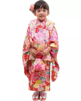 Кимоно для фестиваля для 3-х летних девочек, великолепный комплект из 9 предметов, с рисунком, с длинными волосами, на талии, с завязками, малиновый цветок [KYOETSU]