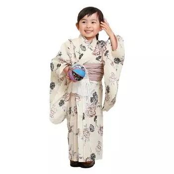 Кимоно Heiko Floral Dull Cotton Red Plum [Kyoto Yuzen] Юката, для девочек, комплект из 2 предметов, оби, для детей, узор, цвет, кимоно, 110, 120, 130, (бежевый бежевый