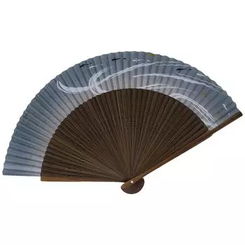 Kimono High quality painted Made in Karaki medium Large Ayu [Stylish Iroha] Fan, fan, Scented, Japan, carving, tanji, 22.5cm серый