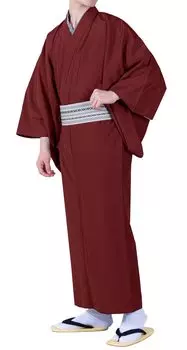 Кимоно из однотонного эпонжа [Kyoetsu], моющееся, одежда, ткань, мужская (С, Красный) красный