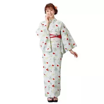 Кимоно Юката Комплект Кимоно Хайбара Василек [Киото Юдзэн] (Юката/Оби) Женский (Белый Зеленый)