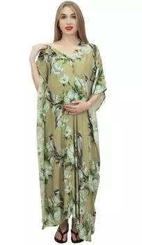 Кимоно-кафтан для беременных Bimba Moms с зеленым принтом и поясом для кормящих мам-10 10 оливковое зеленый