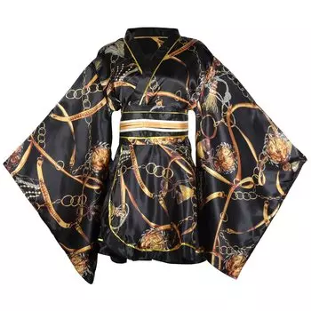 Кимоно Костюм Сакура Цветочная Гейша Юката Длинный Халат Маскарадное Платье Азиатская Японская Юката Пижама Костюм Пояс Оби [HONGFU] Женский (M, S17-Черный)