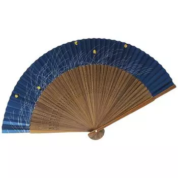 Kimono Luxury Painted Made in Carved in Large and Pearl Firefly [Stylish Iroha] Fan, Fan, Scented, Japan, Karaki, Short, Fabric, 22.5cm тёмно-синий