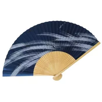 Kimono Luxury Painted Made in White Bamboo Medium Navy Ayu [Stylish Iroha] Fan, Fan, Japan, Carving, Scented, Pearl, тёмно-синий