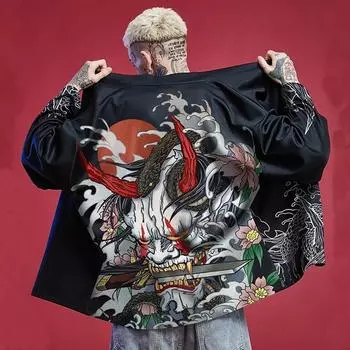 Кимоно мужское японское юката мужское самурайское мужское летнее кимоно с буквенным принтом пальто брюки верхняя одежда повседневный свободный кардиган японская уличная одежда 6XL