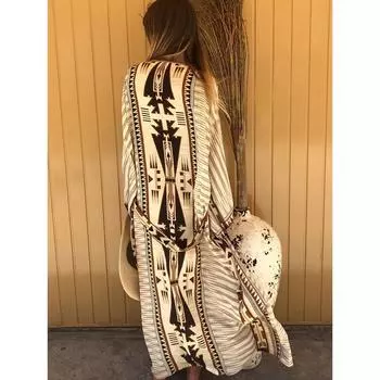 Кимоно с открытым передом и поясом с геопринтом, пляжная одежда с длинными рукавами в стиле бохо, женская одежда One-size морской синий