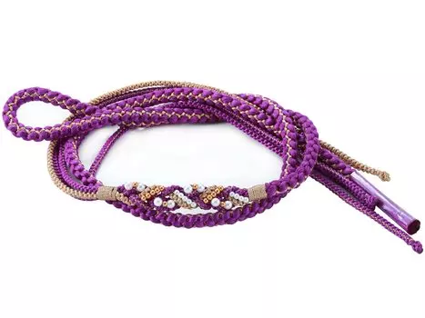 Кимоно с жемчужными бусинами с использованием золотого обидзиме OW [Sarasa] Украшение с длинными рукавами, нить, ручная вязка (пурпурный) фиолетовый