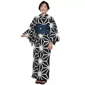 Кимоно юката женский комплект из 2 предметов Heiko Obi Monotone белый черный [Kyoto Yuzen] (черный) чёрный