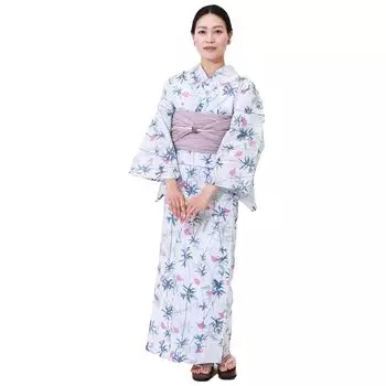 Кимоно юката, женское одно изделие, бренд Haibara василек, сделано в Японии HAIBARA и [Kyoto Yuzen] (Синий Белый)