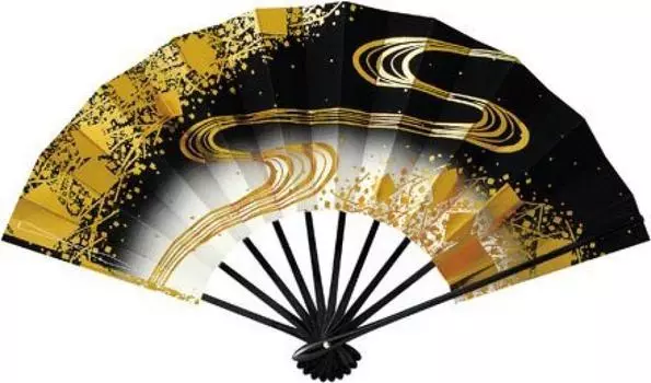Кимоно Веер с танцующим черным 9 5 бегущей водой на черном фоне в Киото для танцевальной практики [Город Асакуса] коробка, веер, расписанный, см, минут, [Сделано чёрный