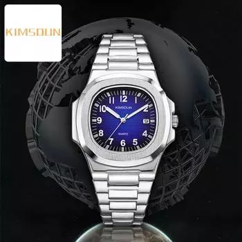 KIMSDUN Golden Shidon брендовые часы с ремнем из нержавеющей стали, мужские часы, водонепроницаемые светящиеся спортивные кварцевые часы, мужские часы
