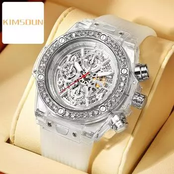 KIMSDUN Golden Shidon брендовые инкрустированные бриллиантами прозрачные кварцевые часы водонепроницаемые мужские и женские часы для пар