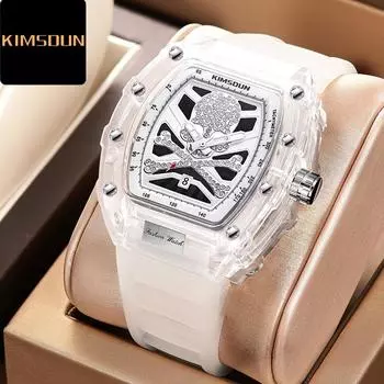 KIMSDUN новые часы, мужские часы со скелетом, прозрачные модные индивидуальные кварцевые часы, мужские часы