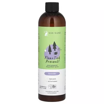 Kin+Kind, средство от блох и клещей, спрей для защиты собак, лаванда, 12 жидких унций (354 мл)