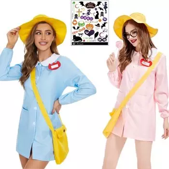 Kindergarten Nursery School Cosplay Costume Smock Hat Bag Name Tag Halloween Tattoo Sticker Included 5 Piece Set Unisex S794 Light [Madrugada] (L,