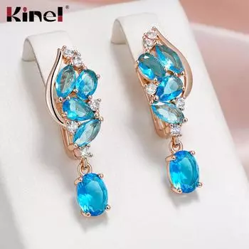Kinel абсолютно новые блестящие синие серьги с цирконом для женщин, модные ювелирные изделия цвета розового золота синий