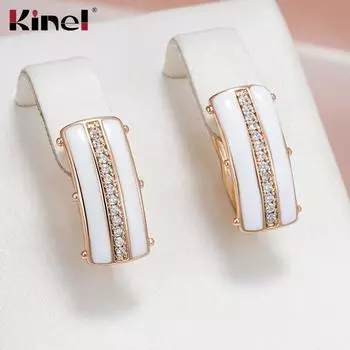 Kinel белые квадратные висячие серьги с кубическим цирконом, паве, цвет розового золота, ювелирные изделия для свадебной вечеринки белый