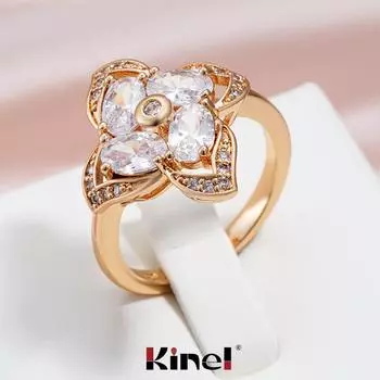 Kinel блестящее циркониевое кольцо в форме цветка для женщин, цвет розового золота, роскошные ювелирные изделия, подарок 6 розового золота