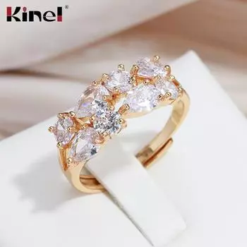 Kinel блестящее кольцо с натуральным цирконием, открытое кольцо для женщин, регулируемый размер, роскошные ювелирные изделия