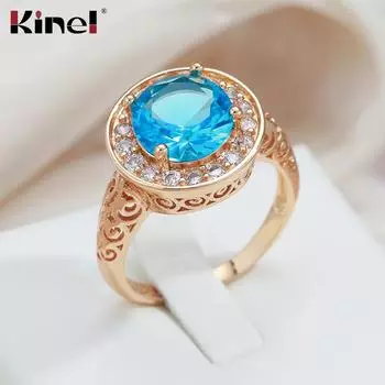Kinel блестящие большие синие кольца с цирконом для женщин, обручальные кольца цвета розового золота 6 розового золота