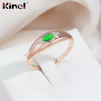 Kinel блестящие зеленые кольца с цирконом для женщин, свадебные украшения для невесты 7 розового золота