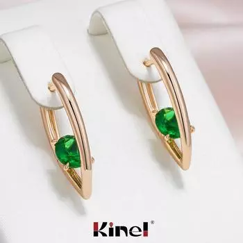 Kinel блестящие зеленые серьги с цирконием V-образной формы для женщин, повседневные модные украшения розового золота