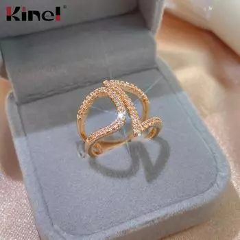 Kinel Fashion Hoop Кольцо из розового золота Циркон Кольцо регулируемого размера Adjustable Size розового золота