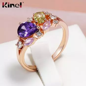 Kinel фиолетовый циркон невесты обручальное кольцо для женщин роскошные ювелирные изделия цвета розового золота кольцо подарок 7 фиолетовый
