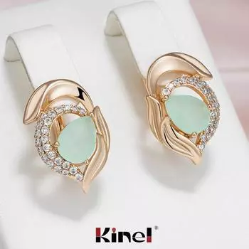 Kinel изумрудно-зеленые серьги-капли с цирконом для женщин, повседневные уличные серьги цвета розового золота, ювелирные изделия, подарок розового золота