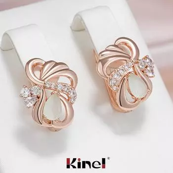 Kinel изумрудно-зеленый натуральный циркон цветок английские серьги для женщин цвет розового золота невесты свадебные украшения розового золота