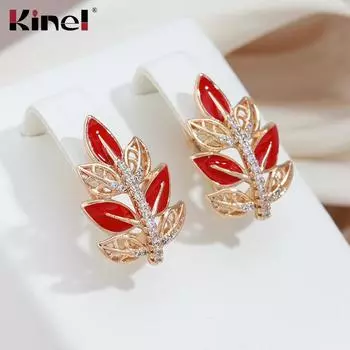 Kinel красные осенние серьги для женщин в форме кленового листа с цирконом, ювелирные изделия, подарок