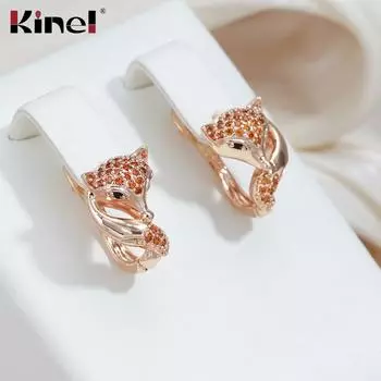 Kinel красный циркон милые серьги с лисой для женщин цвета розового золота вечерние украшения