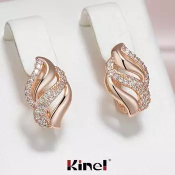 Kinel милые серьги-гвоздики цвета розового золота для женщин, серьги с цирконием в форме капли воды, английские серьги