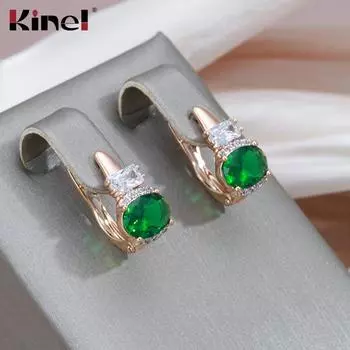 Kinel милые серьги-гвоздики с блестящим зеленым цирконием для женщин, ювелирные изделия с каплями воды