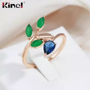Kinel модное женское кольцо с зеленым листом цвета розового золота для вечеринок, изысканных ювелирных украшений 7