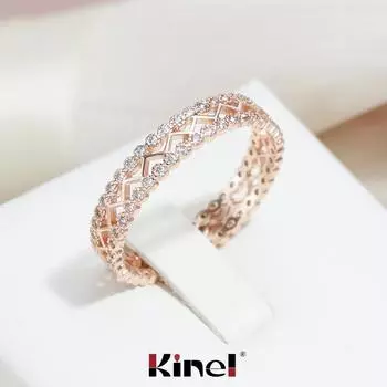 Kinel полое розовое золото цвет винтажное кольцо для женщин циркон обручальное кольцо ювелирные изделия 7