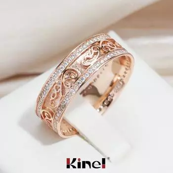 Kinel Роскошное кольцо с натуральным цирконом для женщин, розовое золото, свадебные украшения для невесты 7 розового золота