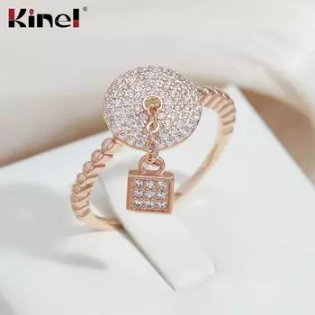 Kinel Роскошные циркониевые кольца с полным покрытием для женщин, кольцо уникального дизайна 7 розового золота