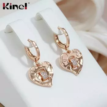Kinel розовое золото цвет сердца висячие серьги для женщин винтажные украшения с цирконом