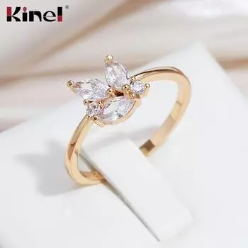 Kinel сверкающее клеверное кольцо с натуральным цирконием для женщин, легкие одинаковые ювелирные изделия на каждый день 6