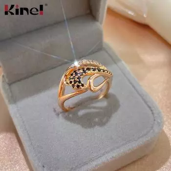 Kinel уникальное кольцо с черным цирконом и крестом для женщин, ювелирные изделия цвета розового золота 6 розового золота