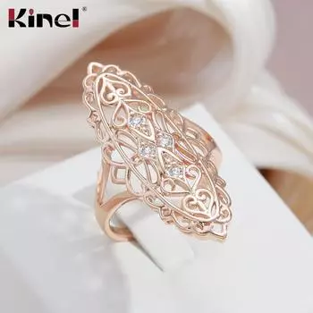 Kinel Винтажное ажурное кольцо большого размера с розовым золотом 6 розового золота