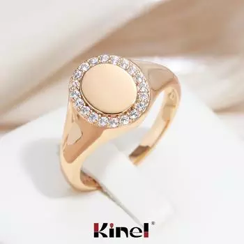 Kinel винтажное глянцевое круглое кольцо со штампом для женщин, цвет розового золота, ювелирные изделия, повседневное кольцо с натуральным цирконом 7 розового золота